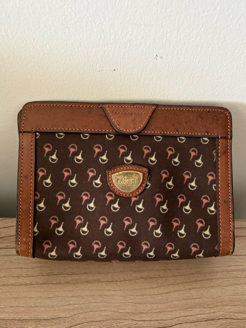 Vintage Gucci Brown Canvas and Leather Pouch Clutch bag